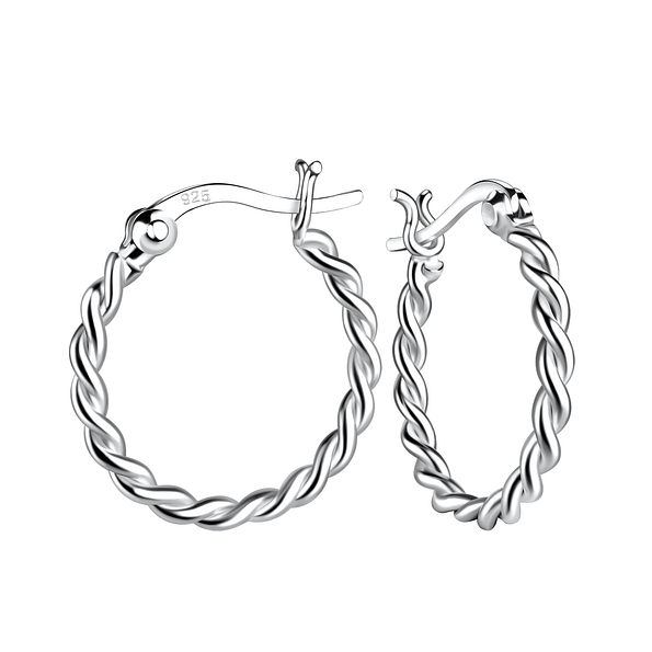 18mm Silver Twisted French Lock Hoop Earrings - 19520 18mm Silver Twisted French Lock Hoop Earrings - 19520