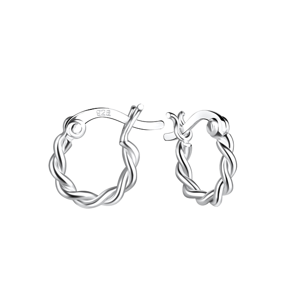 10mm Silver Twisted French Lock Hoop Earrings - 19522