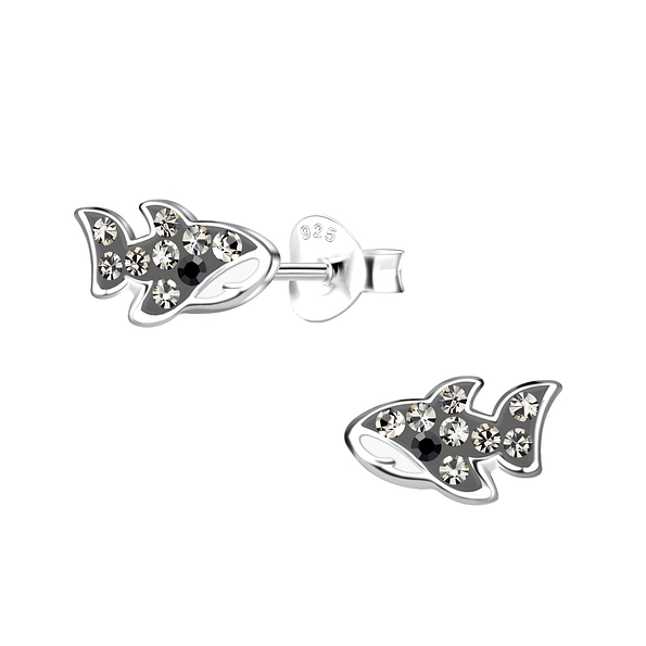 Silver Shark Stud Earrings - 19665