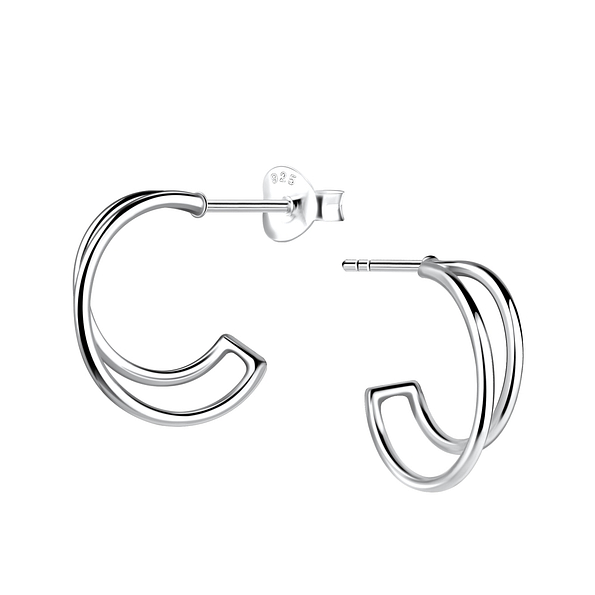 Silver Half Hoop Stud Earrings - 19621