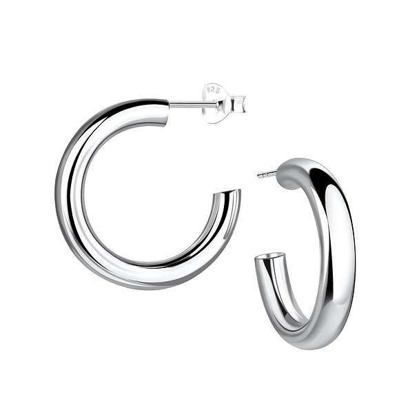 Silver Half Hoop Stud Earrings - 19642 Silver Half Hoop Stud Earrings - 19642