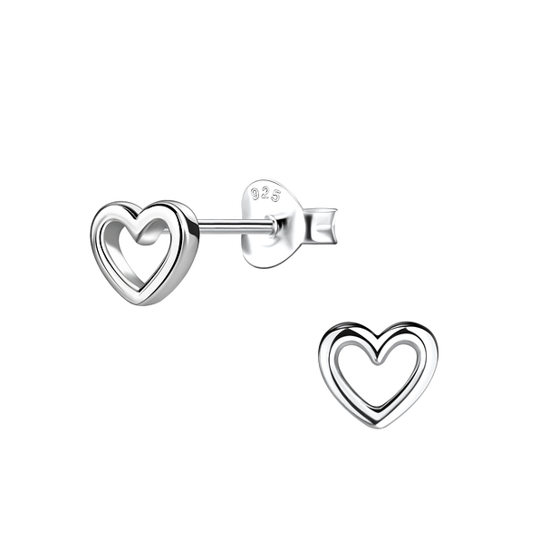 Silver Heart Stud Earrings - 19724