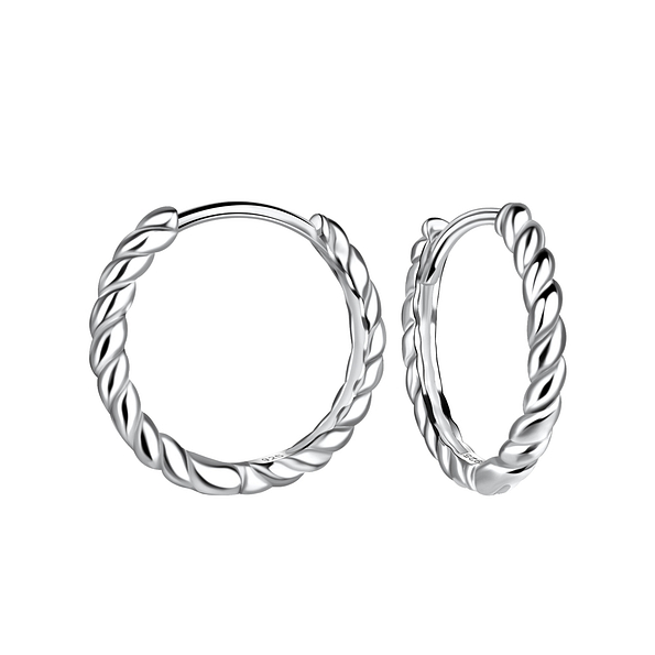 16mm Silver Twisted Huggie Earrings - 19605 16mm Silver Twisted Huggie Earrings - 19605