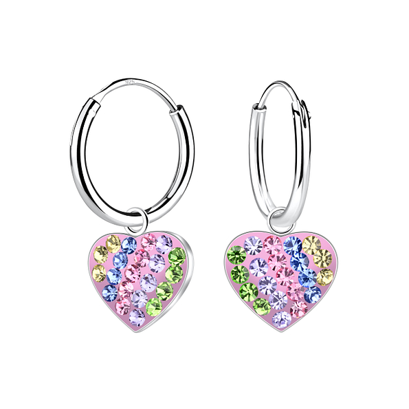 Silver Heart Crystal Charm Hoop Earrings - 19683 Silver Heart Crystal Charm Hoop Earrings - 19683