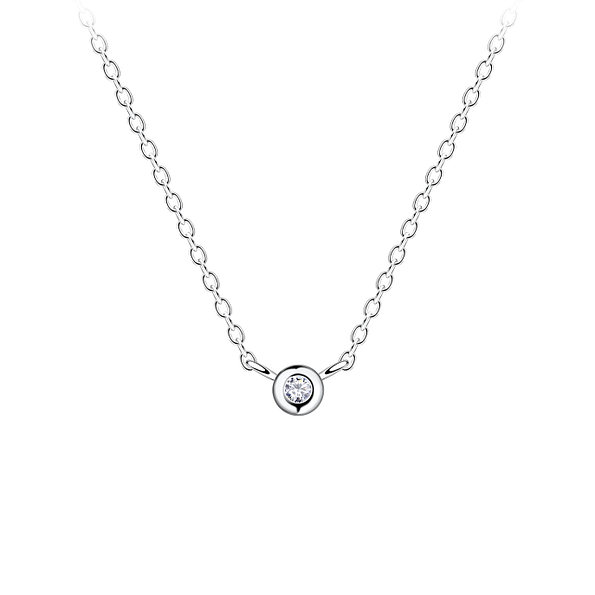 Silver Single Stone Necklace - 19911 Silver Single Stone Necklace - 19911