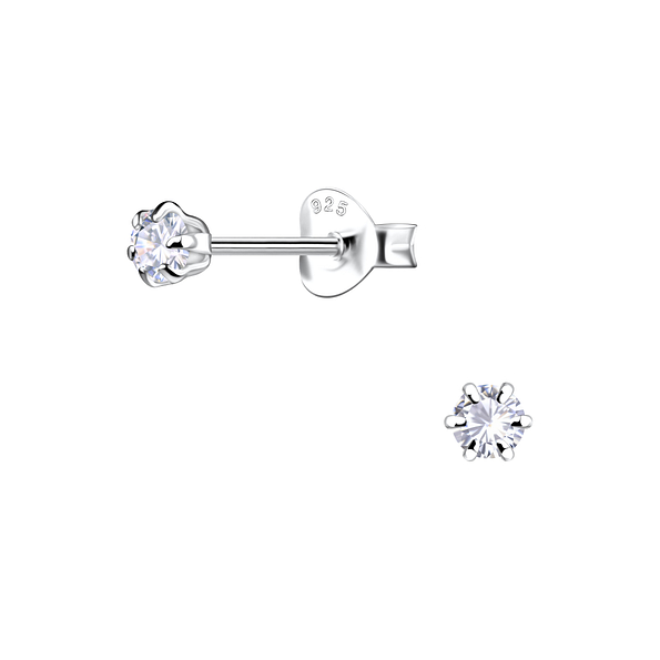 3mm Round Cubic Zirconia Silver Stud Earrings - 8786