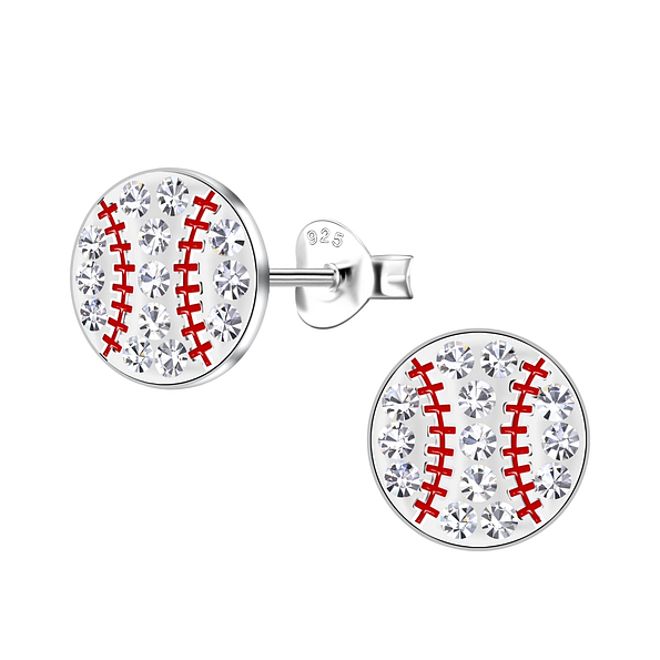 Silver Baseball Stud Earrings - 19917