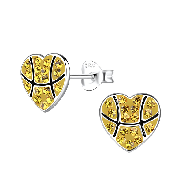 Silver Basketball Heart Stud Earrings - 19871
