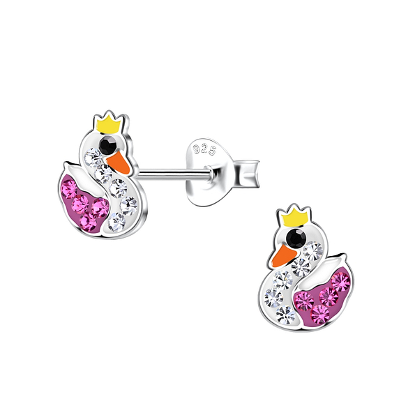 Silver Swan Stud Earrings - 19907