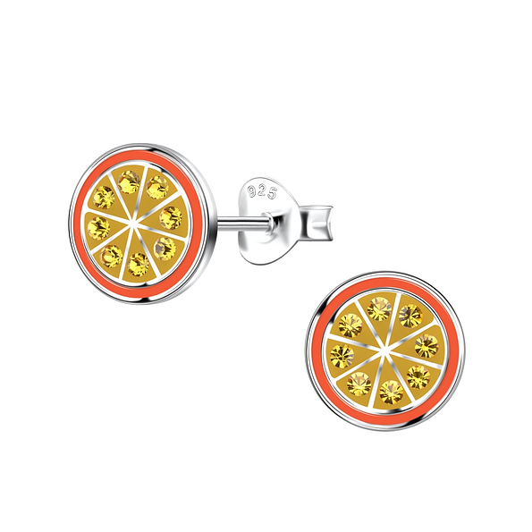 Silver Orange Stud Earrings - 19941