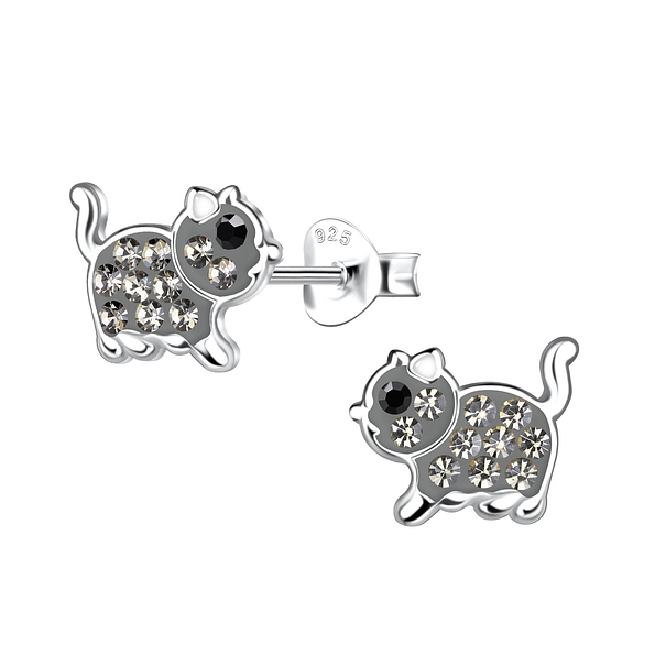 Silver Cat Stud Earrings - 19890