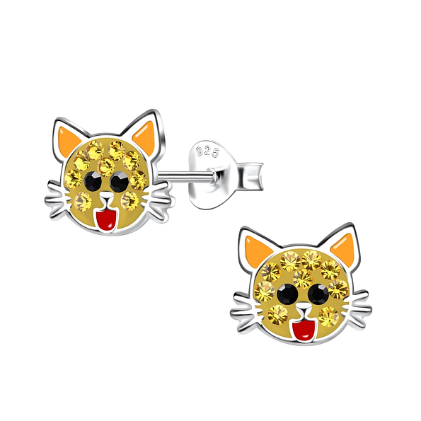 Silver Cat Stud Earrings - 19921