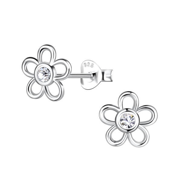 Silver Flower Stud Earrings - 19923
