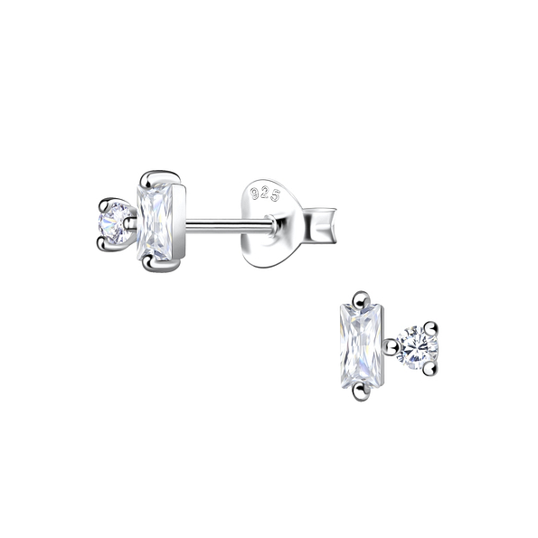 Silver Geometric Stud Earrings - 19885