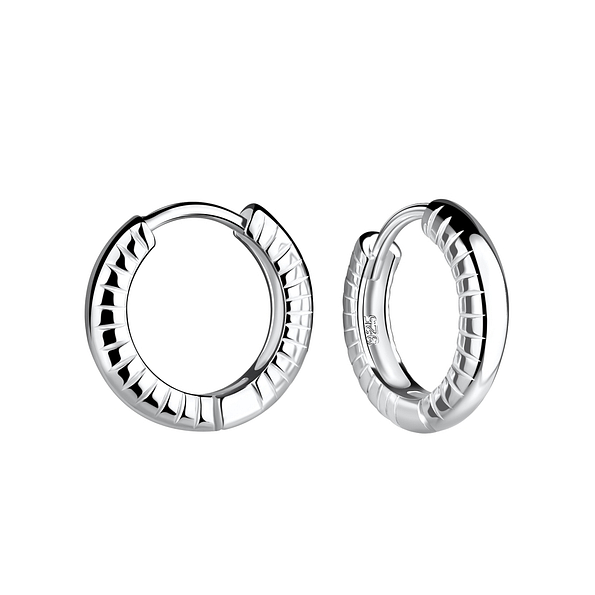 14mm Silver Patterned Huggie Earrings - 19932