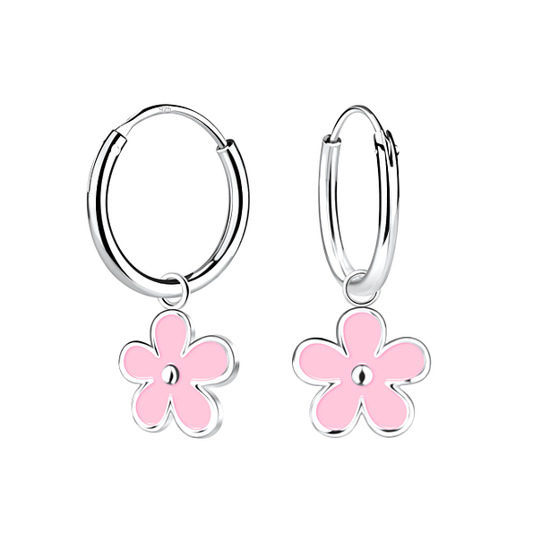 Silver Flower Charm Hoop Earrings - 19901