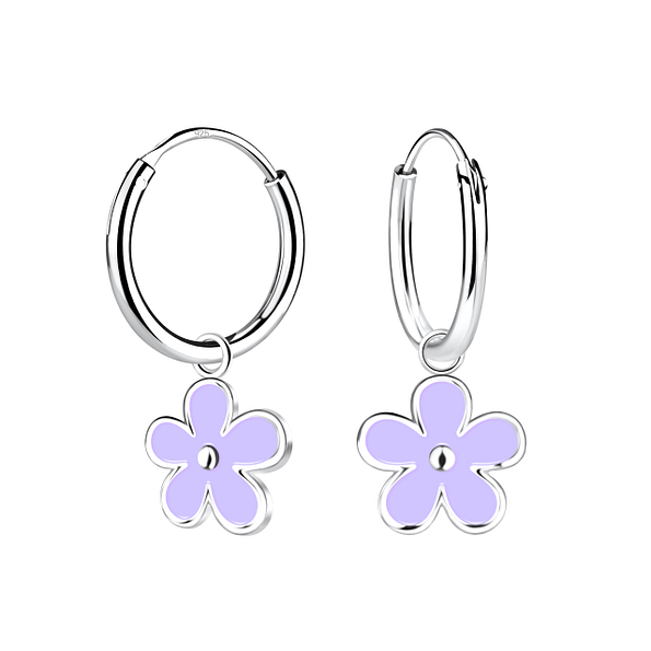 Silver Flower Charm Hoop Earrings - 19902
