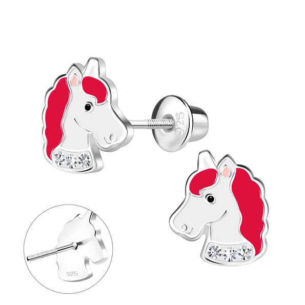 Silver Unicorn Screw Back Bullet Earrings - 16538