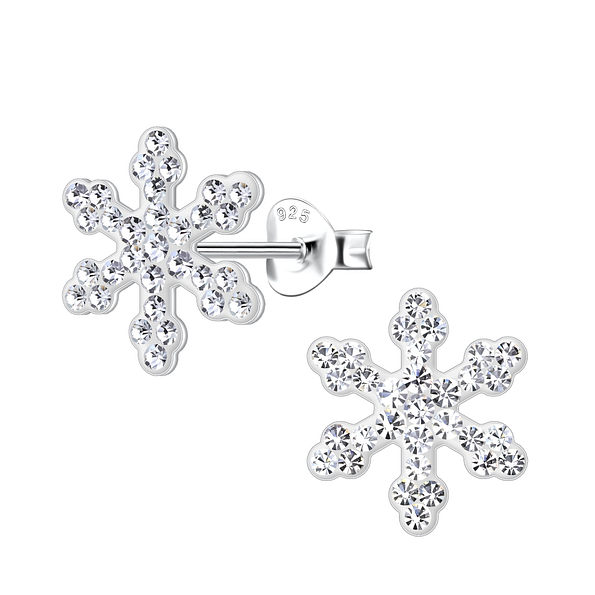 Silver Snowflake Crystal Stud Earrings - 14127