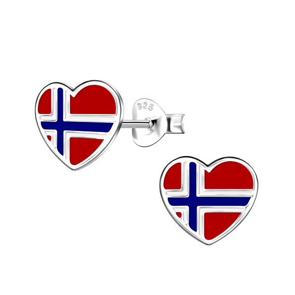 Silver Norway Heart Stud Earrings - 20042