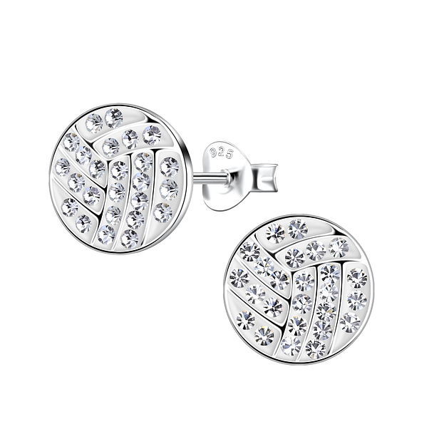 Silver Volleyball Stud Earrings - 20036