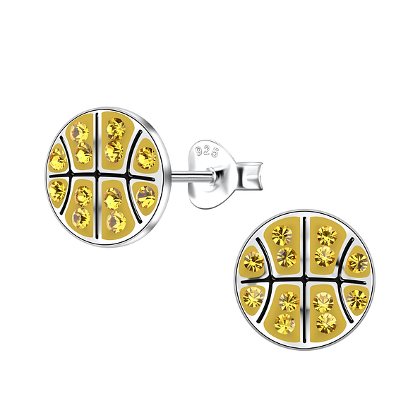 Silver Basketball Stud Earrings - 19884