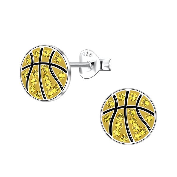 Silver Basketball Stud Earrings - 20038