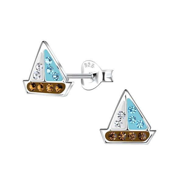 Silver Sailboat Stud Earrings - 19980