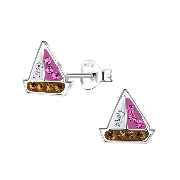 Silver Sailboat Stud Earrings - 19978
