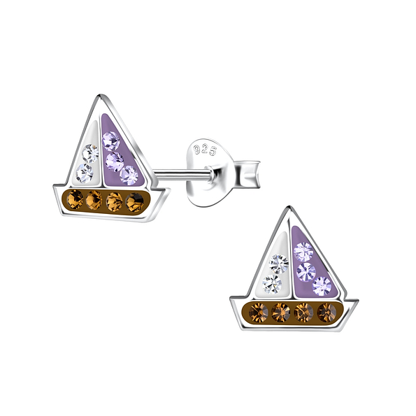 Silver Sailboat Stud Earrings - 19979