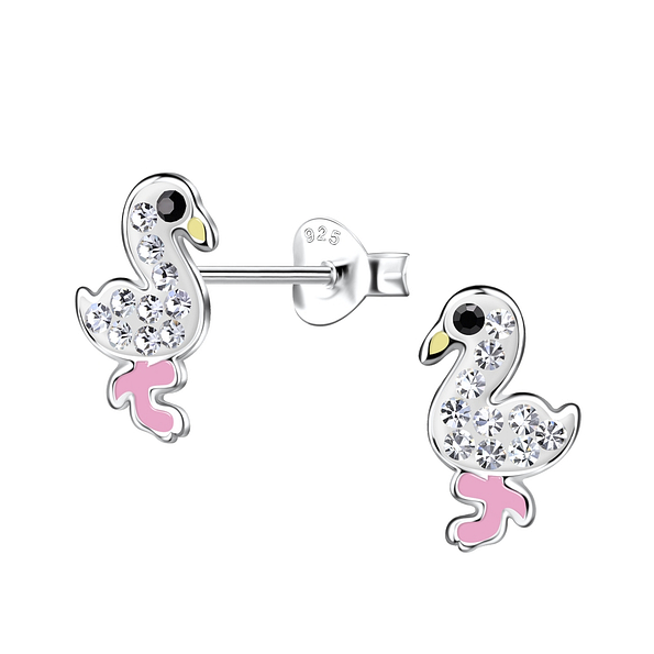 Silver Flamingo Stud Earrings - 20024