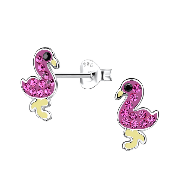 Silver Flamingo Stud Earrings - 20008