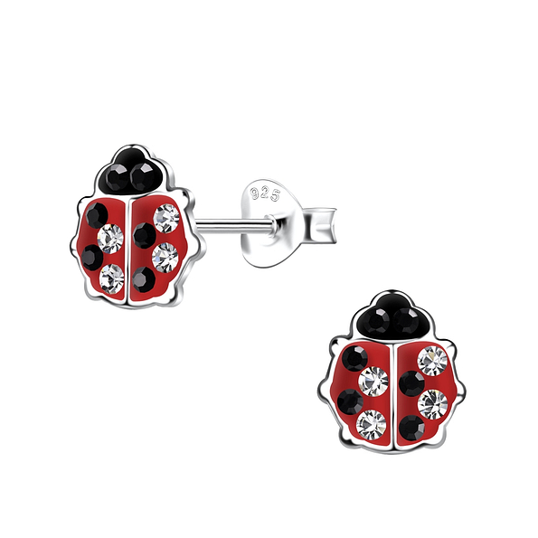 Silver Ladybug Stud Earrings - 20047