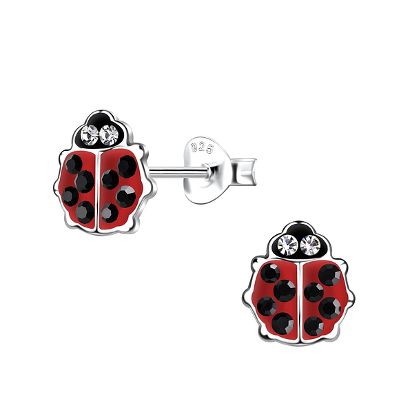 Silver Ladybug Stud Earrings - 20046