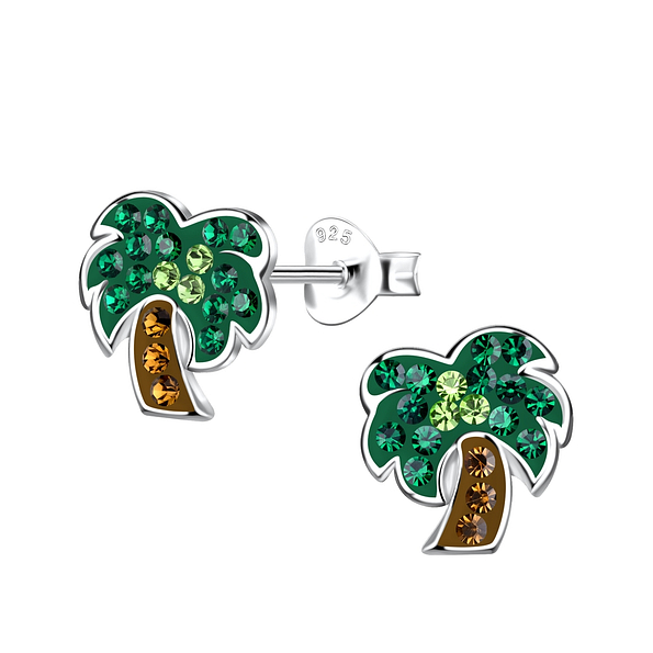 Silver Coconut Tree Stud Earrings - 20037