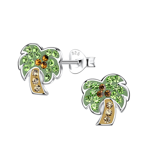 Silver Coconut Tree Stud Earrings - 20049