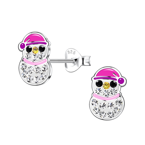 Silver Snowman Stud Earrings - 20058