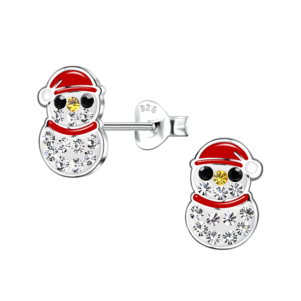 Silver Snowman Stud Earrings - 20059