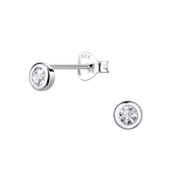 Silver Single Stone Stud Earrings - 19945