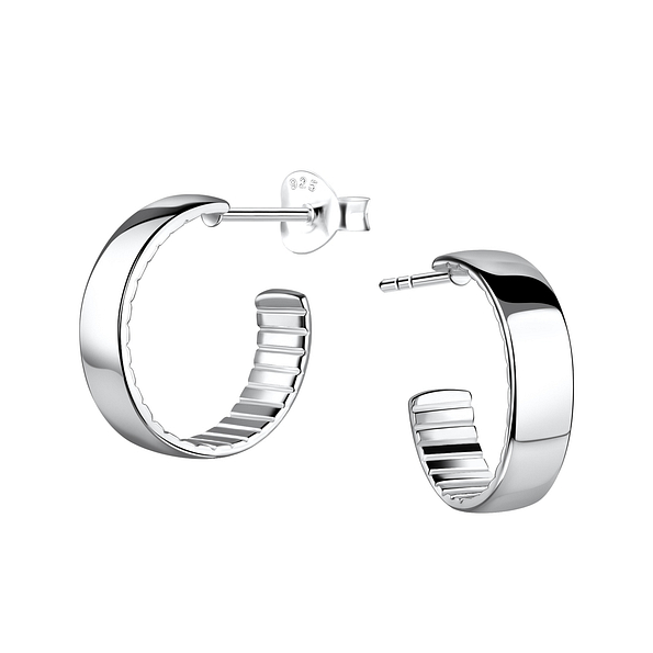 Silver Half Hoop Stud Earrings - 20003
