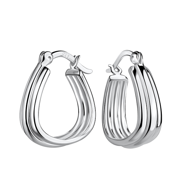 Silver Patterned French Lock Hoop Earrings - 19982