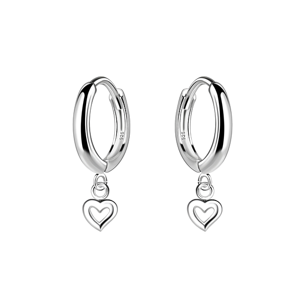 Silver Heart Charm Huggie Earrings - 20011