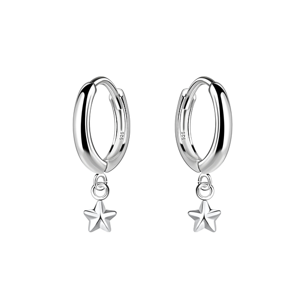 Silver Star Charm Huggie Earrings - 19963