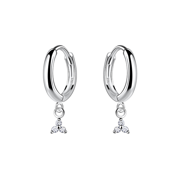 Silver Geometric Charm Huggie Earrings - 20006