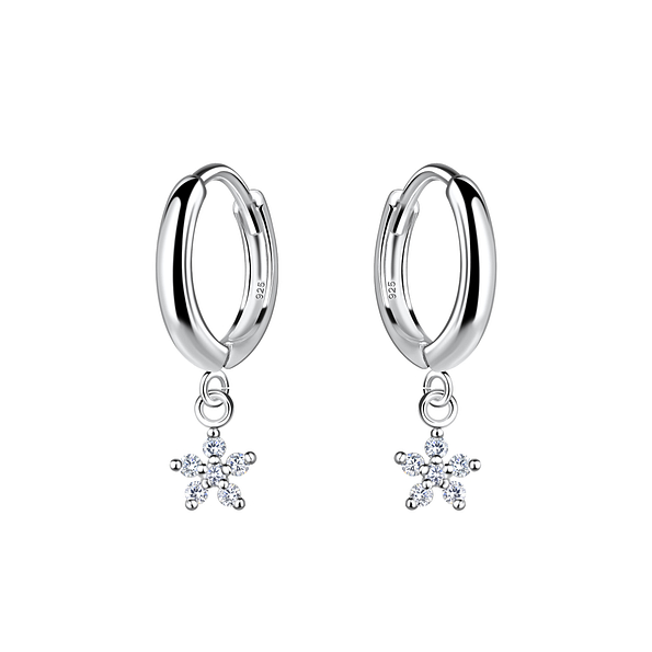 Silver Flower Huggie Earrings - 20028
