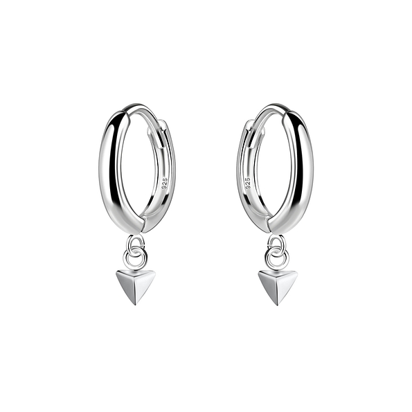 Silver Triangle Charm Huggie Earrings - 19966
