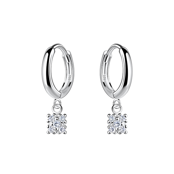 Silver Square Charm Huggie Earrings - 20029