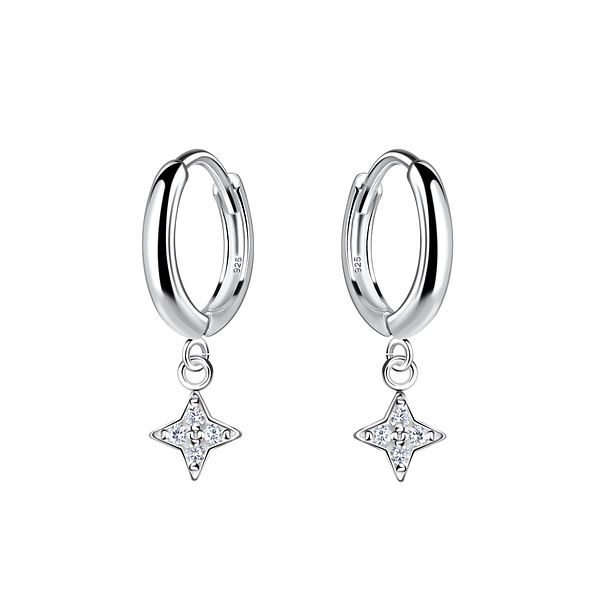Silver Star Charm Huggie Earrings - 20015