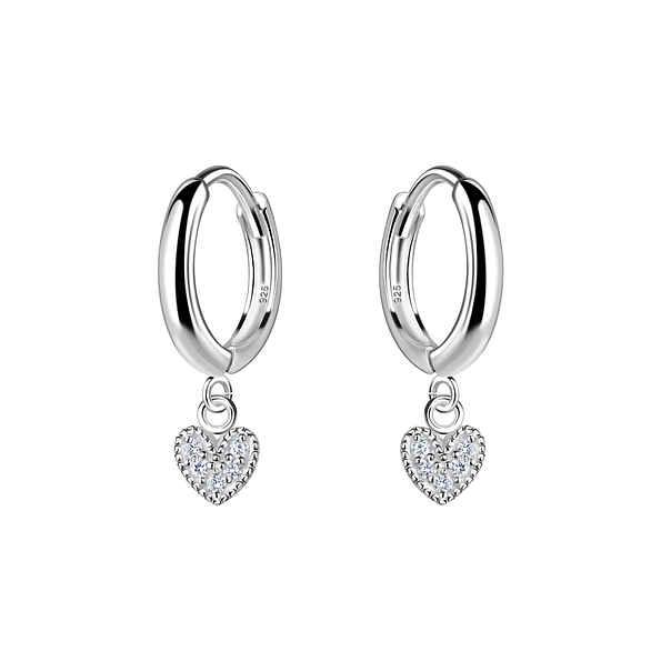 Silver Heart Charm Huggie Earrings - 20016
