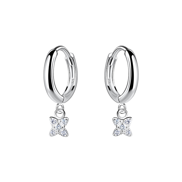 Silver Flower Charm Huggie Earrings - 20007